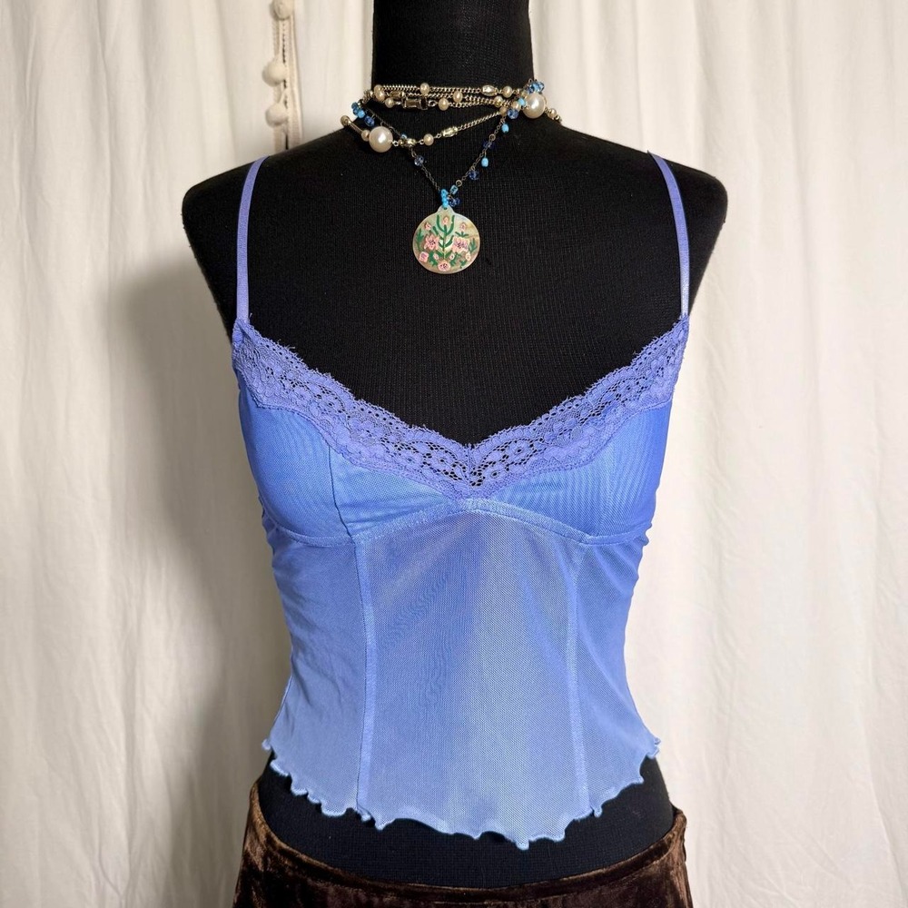 I.AM.GIA Blue Mesh Lace Cami Top — XXS